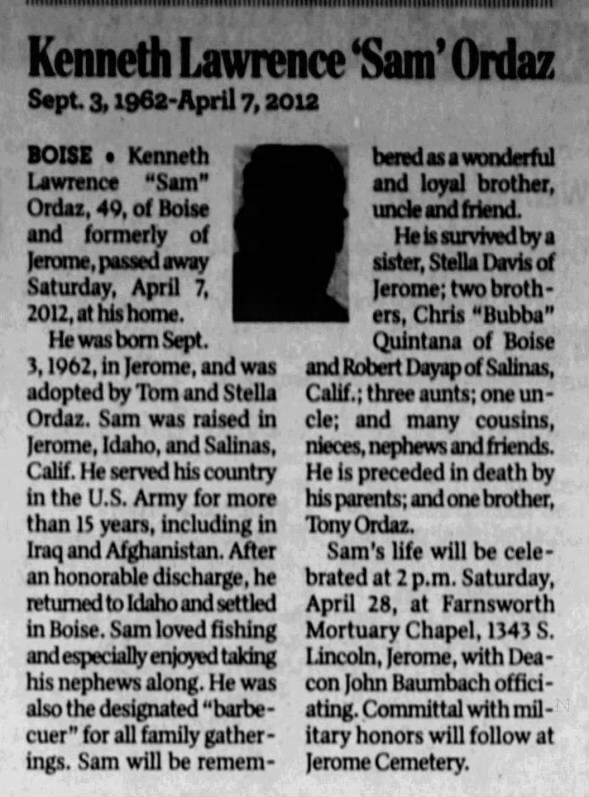 Sam Ordaz Obit